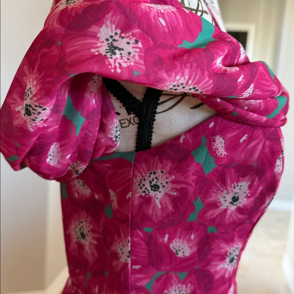 AMUR NWT Raspberry Floral One Shoulder Pleated Maxi Gown Wedding Guest Dress - Picture 3 of 10